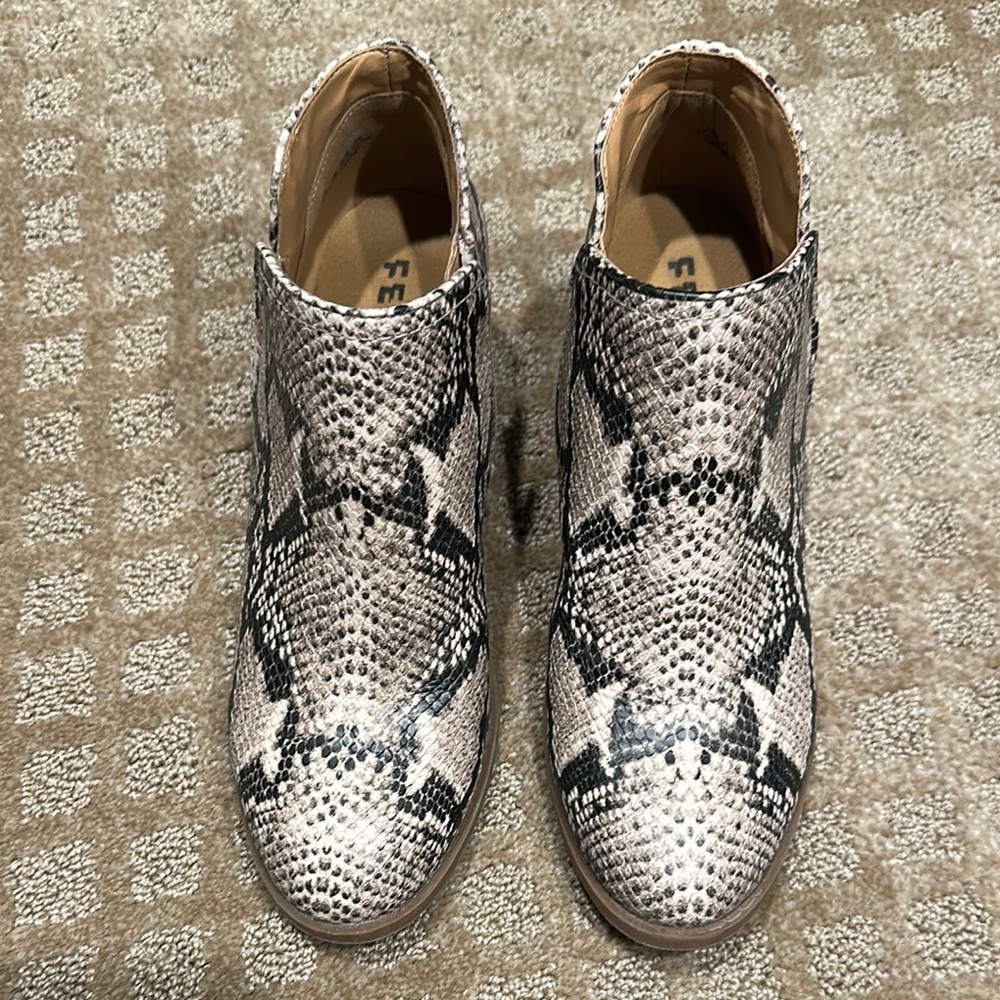 Fergie Snake Print Ankle Boots